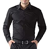 PJ PAUL JONES Classic Men's Button Down Casual Shirts Long Sleeve Dress Shirts (Black,2XL)