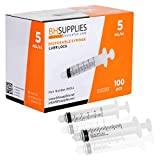 5ml Syringe Sterile with Luer Lock Tip - 100 Syringes by BH Supplies (No Needle) Individually Sealed