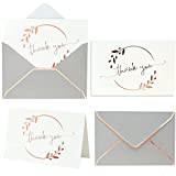 Heavy Duty Rose Gold Thank You Cards with Envelopes - 36 PK Bridal Shower Card in 4 x 6 Inches, Thank You Notes Blank Note Cards for Wedding Baby Shower Girl Kids