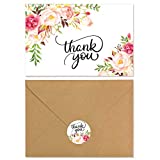 VEEYOL 40 Floral Thank You Cards For Wedding, Baby Shower, Bridal, Business, Anniversary, Graduation - Floral Thank You Notes with Kraft Envelopes