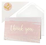 Thank You Cards for Baby Shower | Wedding | Bridal Shower | Business, 48 Blank Notes with Envelopes & Stickers, Gold Foil Watercolor Thank You Greeting Cards