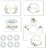 36 Eucalyptus Gold Foil Thank You Cards Bulk -- Blank Note Cards with Greenery Envelopes – Include Stickers, Perfect for Wedding,Baby Shower, Bridal Shower and All Occasions
