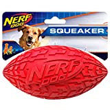 Nerf Dog Tire Football Dog Toy with Interactive Squeaker, Lightweight, Durable and Water Resistant, 6 Inch Diameter for Medium/Large Breeds, Single Unit, Red