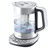 Electric Glass Kettle and Tea Maker with Removable Infuser and Temperature Controls. Brewing Programs for your favorite types of teas and Coffees. Stainless Steel Glass Boiler. BPA-FREE 1.6 liters