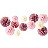 NICROLANDEE Wedding Decorations - 12 PCS Dusty Rose Blush Pink Tissue Pom Poms for Wedding Birthday Bridal Shower Baby Shower Engagement Party Bachelorette Ceiling and Party Backdrop Decor