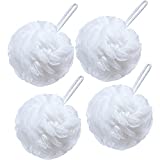 VANZAVANZU Bath Loofah Large 80g Shower Sponge Body Scrubber Mesh Pouf for Men and Women, Set of 4 (White)