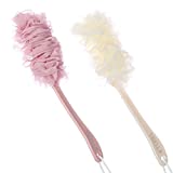 Back Brush With Long Handle For Women,Bath Sponge Stick Loofah Pink And White