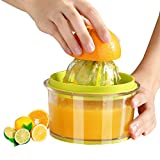 Citrus Orange Juicer, Lemon Manual Hand Squeezer with Built-in 16OZ Measuring Cup Grater，Multi-function Manual Juicer with Multi-size Reamers and Non-Slip Base, Ginger Garlic Cheese Grater