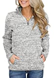 AlvaQ Womens Juniors Fashion Casual Long Sleeve Autumn Winter 1/4 Zip Stand Collar Sweatshirt Pullover with Pockets Grey Large