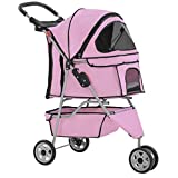 BestPet 3 Wheels Pet Stroller Dog Cat Cage Jogger Stroller for Medium Small Dogs Cats Travel Folding Carrier Waterproof Puppy Stroller with Cup Holder & Removable Liner,Pink