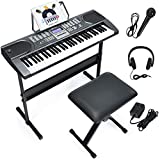 Costzon 61 Key Keyboard Piano with LCD Screen, Portable Digital Piano w/Microphone Headphone, Adjustable Stand, Foldable Piano Bench, Dual Power Supply, Perfect for Beginners Adults (Black)