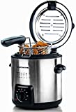 OVENTE Electric Deep Fryer 0.9 Liter, 840W with Lid, Adjustable Temperature Knob and Removable Stainless Steel Frying Basket, Perfect for Cooking Fried Chicken, Nuggets and Fries, Silver FDM1091BR