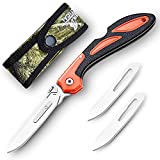 Hunting Knife Skinning Knife Pocket Foldable with 15 Extra Replaceable Sharp Blades, Safe and Fast Disassembly in 1 Second with Single Hand for Outdoor Hunting Survival Camping