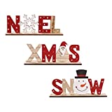 ANIUHL 3pcs Christmas Table Decorations Wooden Xmas Snow Noel with Santa Snowman Snowflakes Happy Holidays Centerpiece for Home Office Party