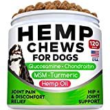 All-Natural Hemp Chews + Glucosamine for Dogs - Advanced Hip & Joint Supplement w/Hemp Oil Turmeric MSM Chondroitin + Hemp Protein to Improve Mobility - Joint Pain Relief Made in USA - Duck Flavor
