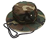 Summer Outdoor Boonie Hunting Fishing Safari Bucket Sun Hat with Adjustable Strap(Woodland,LXL)