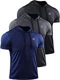Neleus Men's Running Shirt Mesh Workout Athletic Shirts with Hoods,5084,3 Pack,Black/Grey/Navy Blue,US L,EU XL