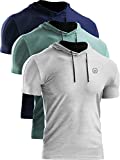 Neleus Men's 3 Pack Dry Fit Running Shirt Workout Athletic Shirt with Hoods,Navy Blue,Light Green,Grey,M