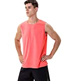 Men's Tank Tops Quick Dry Workout Muscle Sleeveless Shirts for Men Gym Fitness Bodybuilding Running Jogging(L,Fiery Coral Heather)