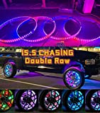 Sando Tech 15.5‘’ Double Row Dream Chasing Color Led Wheel Ring Lights Dancing Flow IP68 Waterproof Brightest Strobe Rim Lights Car Tire Lights SMD5050 Chips Bluetooth APP Ctrl Multi-Colors - 4 Lights