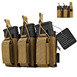 Triple Mag Pouch, Molle Open-Top Triple Magazine Pouch, Tactical Rifle/Pistol Mag Holder for M4 M16 AK47 AK74 AR G36 Magazines Glock M1911 Mags, 1000D Nylon, Tan