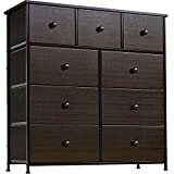 REAHOME 9 Drawer Dresser for Bedroom Faux Leather Chest of Drawers Closets Large Capacity Organizer Tower Steel Frame Wooden Top Living Room Entryway Office (Rustic Brown) RZP9B1