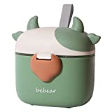 Bebamour Cute Cows Baby Formula Dispenser Portable Travel Milk Powder Formula Container Candy Fruit Snack Storage Container with Scoop and Leveller, BPA Free, 450 ML (Green)