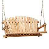 Anjor 800lbs Rustic Hanging Log Porch Swing Wood with Chains Heavy Duty 4 Ft, Lightly Toasted