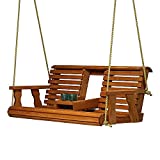 Amish Heavy Duty 800 Lb Rollback Console Treated Porch Swing with Hanging Ropes (Cedar Stain)