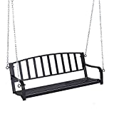 Outsunny 2 Person Front Hanging Porch Swing Bench, Outdoor Steel Swing Chair with Sturdy Chains, for Backyard, Deck, 550 lb Weight Capacity, Black