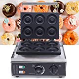 Professional Electric Donut Waffle Maker Machine,110V 1550W Six-Grid Stainless Steel Doughnut Maker with Non-stick Baking Plate, Double-Sided Heating, 122-482℉ Temperature Adjusting+ 0-5 Min Timer for Household and Commercial Use Both