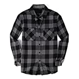 WARHORSEE Mens Flannel Shirt Long Sleeve, Regular Fit Button Down Plaid Flannel Shirt for Men,Grey,M