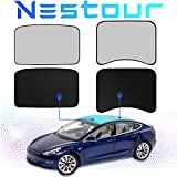 Nestour Tesla Model 3 Sunshade New 2021 Version Prefectly Fit Model 3, Foldable Mesh Top Roof Sunshade and Half Covered Rear Window Sunroof Shade Fit Tesla Model 3 2021, with UV/Heat Insulation Film