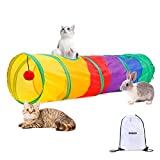 PAOPO Cat Tunnel for Indoor Cat, Cat Toy Tunnel Cat Tube Tunnel 2 Way Collapsible Interactive Peek Hole with Ball Crinkle Cat Tunnel Tube Best for Cat, Kitten, Puppy, Rabbit
