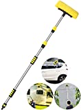 Buyplus Car Wash Brush with Long Handle - 12 Foot Telescopic Flow Through Car Washing Brush with Hose Attachment, Soft Bristle Head for RV, Trucks, No Scratch Dip Car Cleaning Water Brush