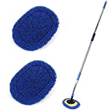 66'' Car Wash Brush with Long Handle, Chenille Microfiber Soft Car Wash Mop Cleaning Tool Kit with 15° Labor-saving Elbow Extension Stainless Steel Pole & Replacement Head for Clean RV SUV Truck House