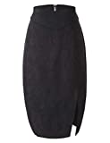 Bellivera Women Faux Suede Leather Pencil Skirt, Fall Casual Midi Skirts Spring and Summer Hip Wrapped Back Split FF21 Black M