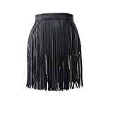 Rave Party Skirt for Women PU Leather Tassel Hip Skirt Costume Hula Latin Dance, Black (Black)