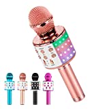 Karaoke Microphone for Kids Singing,Milerong 5 in 1 Wireless Bluetooth Microphone with LED Lights Karaoke Machine Portable Mic Speaker Player Recorder for Home Party Birthday (Pink)