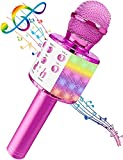 Karaoke Microphone for Kids Adults, Wireless 4 in 1 Handheld Bluetooth Microphone with LED Lights, Portable Smartphone Speaker Boys Girls Singing Toys for Home KTV Outdoor Christmas Birthday Party