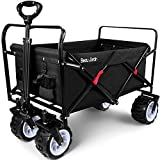 BEAU JARDIN Folding Wagon Cart 300 Pound Capacity Collapsible Utility Camping Grocery Canvas Sturdy Portable Rolling Lightweight Outdoor Garden Sport Heavy Duty Shopping Wide All Terrain Wheel Black