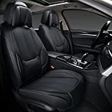 Coverado Front and Back Seat Covers 4 Pieces, Waterproof Nappa Leather Auto Seat Protectors Full Set with Head Pillow, Universal Car Accessories Fit for Most Sedans SUV Pick-up Truck, Black