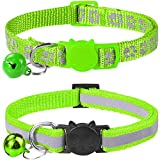 Taglory Reflective Cat Collars Breakaway with Bell, 2-Pack Girl Boy Pet Kitten Collar Adjustable 7.5-12.5 Inch, Green