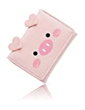 Conisy Ladies Leather Purse Cute Pig Pattern Slim Tri-Fold Little Wallet for Women and girls (Pink)