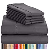 LuxClub 6 PC Sheet Set Bamboo Sheets Deep Pockets 18" Eco Friendly Wrinkle Free Machine Washable Hotel Bedding Silky Soft - Dark Grey Queen