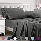 TEKAMON Queen Bed 6 Piece Sheet Set Cooling 100% Microfiber Polyester Extra Deep Pocket Fitted Sheet Luxury Soft,Breathable,Wrinkle Free Flat Sheet Dark Grey