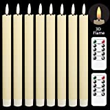 GenSwin Flameless Flickering Taper Candles with 2 Remote Controls and Timer, Real Wax 3D Wick Light Window Candles Battery Operated Pack of 8, Christmas Home Wedding Decor(Ivory, 0.78 X 9.64 Inch)