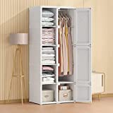 Pwrhe Portable Wardrobe Closet for Hanging Clothes I Storage Cabinet with Doors and Shelves | Large Capacity & Storage Load-Bearing Clothes Organizer Cube for Bedroom, Living Room