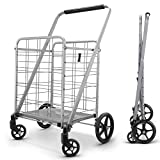 winkeep Newly Released Grocery Utility Flat Folding Shopping Cartwith 360 Rolling Swivel Wheels Heavy Duty & Light Weight Extra Large Utility Cart