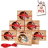 OurWarm 12pcs Christmas Cookie Gift Boxes Treat Boxes for Holiday Gift Giving and Christmas Party Supplies, Christmas Kraft Paper Food Bakery Boxes with Clear Window, Oilpaper and Ribbons